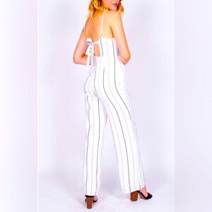 100% Cotton White & Black Striped Wide Leg Jumpsuit W/back Cutout